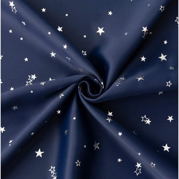 Kids Blackout Curtains Set 52x63 Navy Blue Silver Stars Insulated Darkening New - Picture 2 of 9